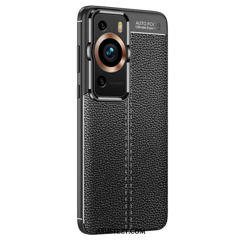 Case Huawei P60 Pro Kaksilinjainen Litsi-nahkaefekti