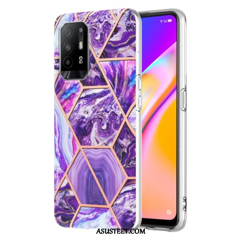 Case Oppo A94 5G Kiiltävä Geometrinen Marmori