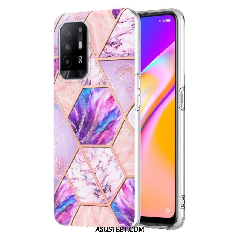 Case Oppo A94 5G Kiiltävä Geometrinen Marmori