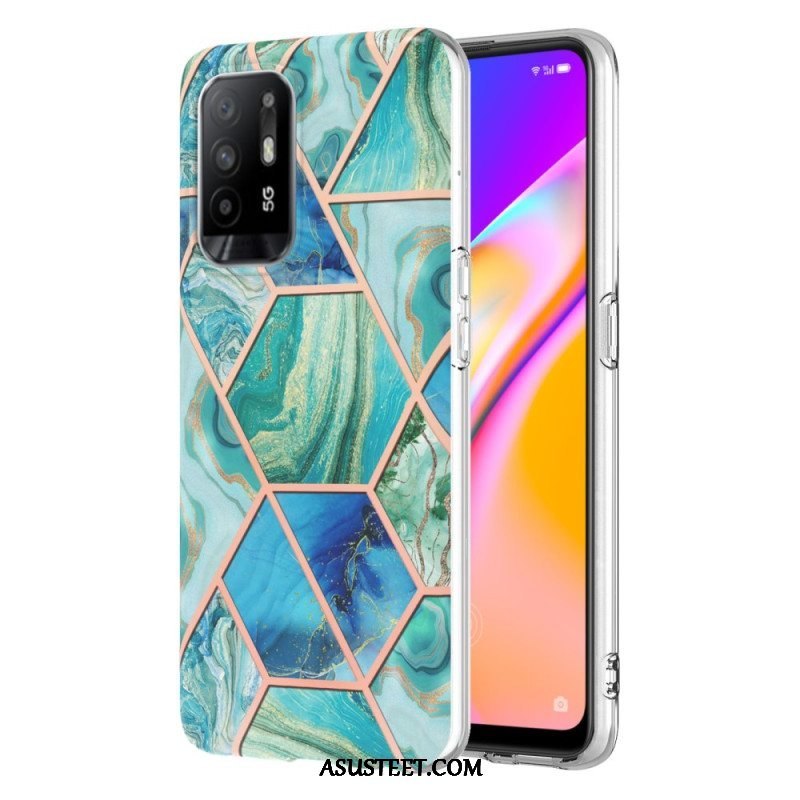 Case Oppo A94 5G Kiiltävä Geometrinen Marmori