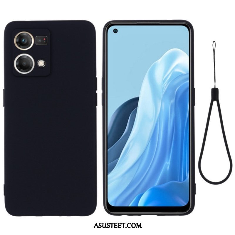 Case Oppo Reno 7 Nestemäinen Silikoni Kaulanauhalla