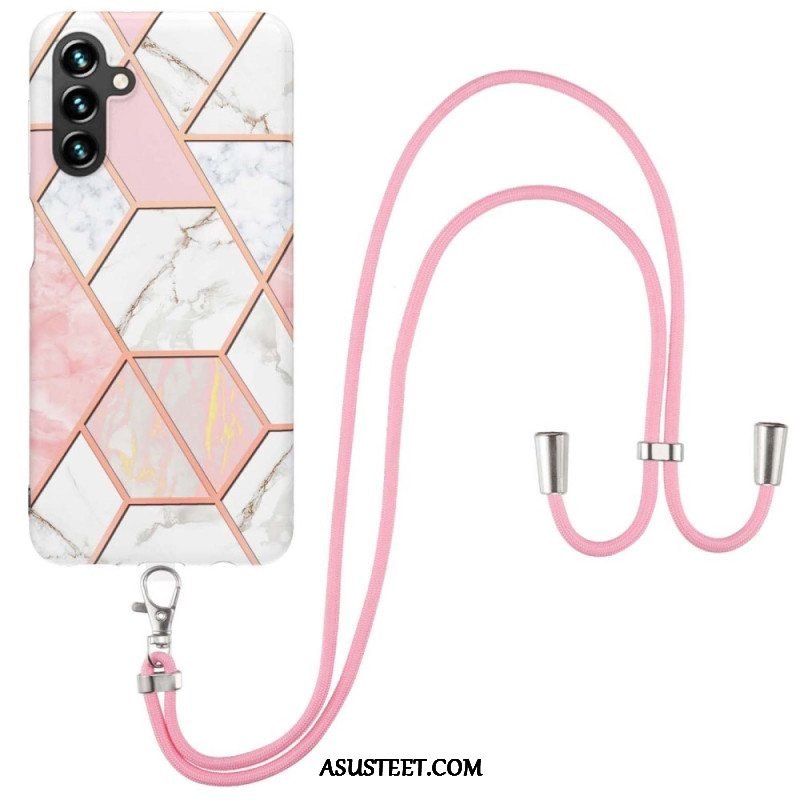 Case Samsung Galaxy A14 / A14 5G Kiristysnyörillä Marmoristyylinen Kiristysnyöri