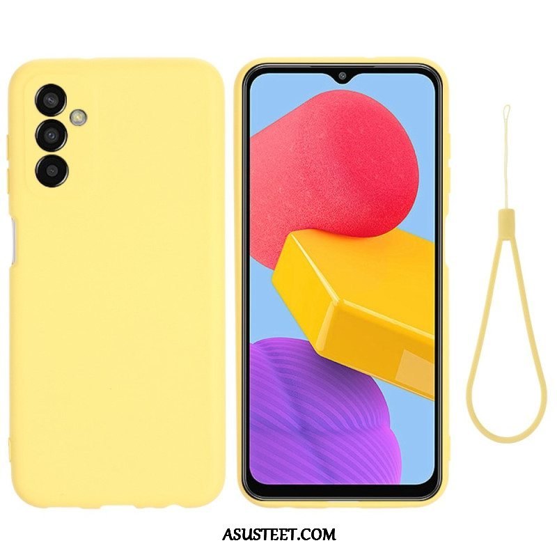 Case Samsung Galaxy M13 Nestemäinen Silikoni Kaulanauhalla