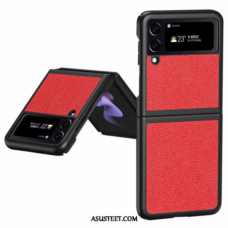 Case Samsung Galaxy Z Flip 4 Kotelot Flip Aito Litchi Värillinen Nahka