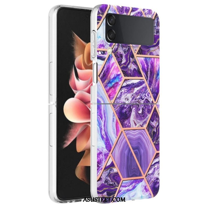 Case Samsung Galaxy Z Flip 4 Kotelot Flip Geometrinen Marmori