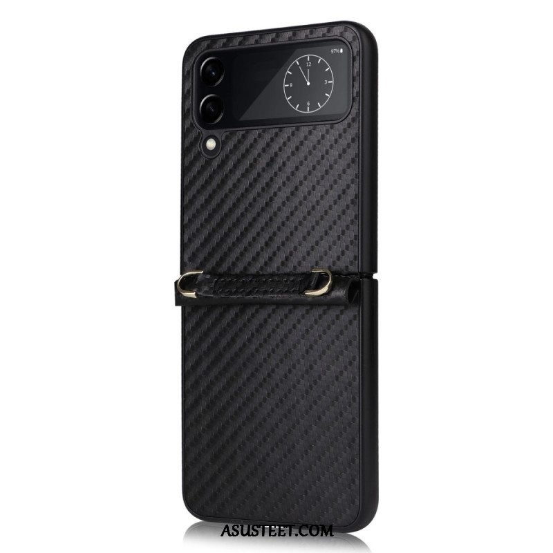 Case Samsung Galaxy Z Flip 4 Kotelot Flip Hiilikuitu Olkahihnalla