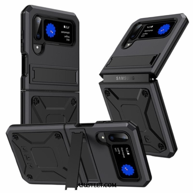 Case Samsung Galaxy Z Flip 4 Kotelot Flip Metalli- Ja Handsfree-tuki