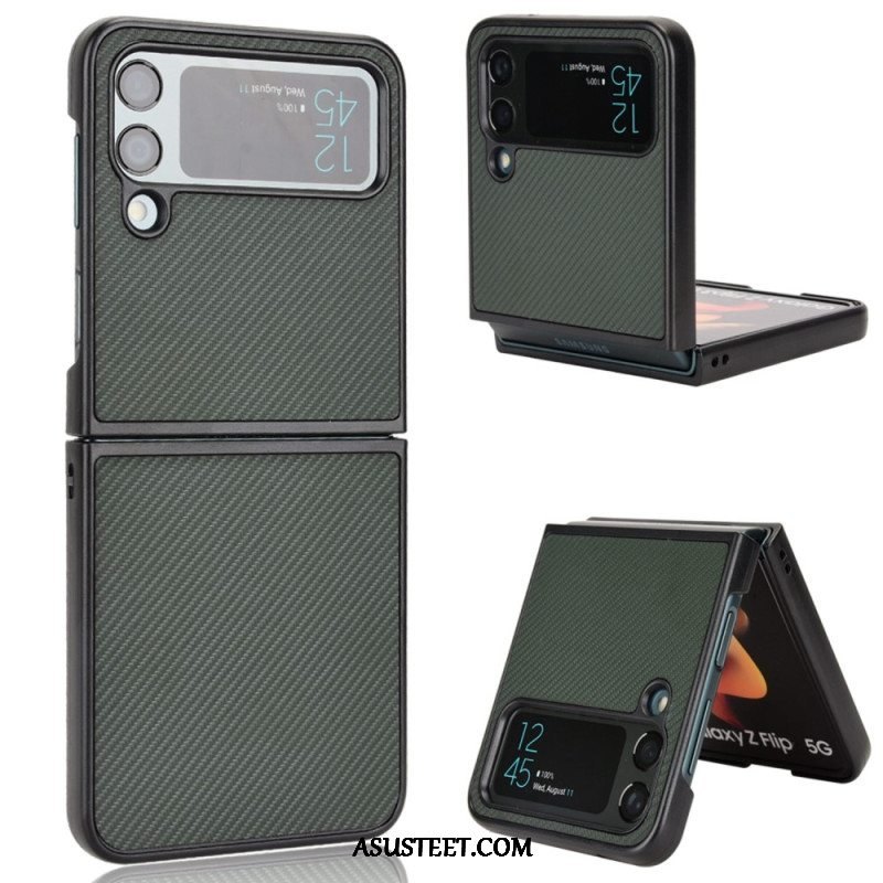 Case Samsung Galaxy Z Flip 4 Kotelot Flip Nahkavaikutteinen Hiilikuiturakenne