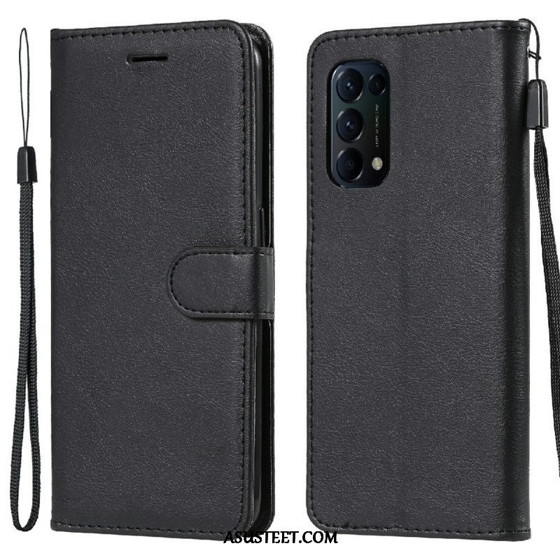 Flip Case Oppo Find X3 Lite Suojaketju Kuori Strappy Leather Effect