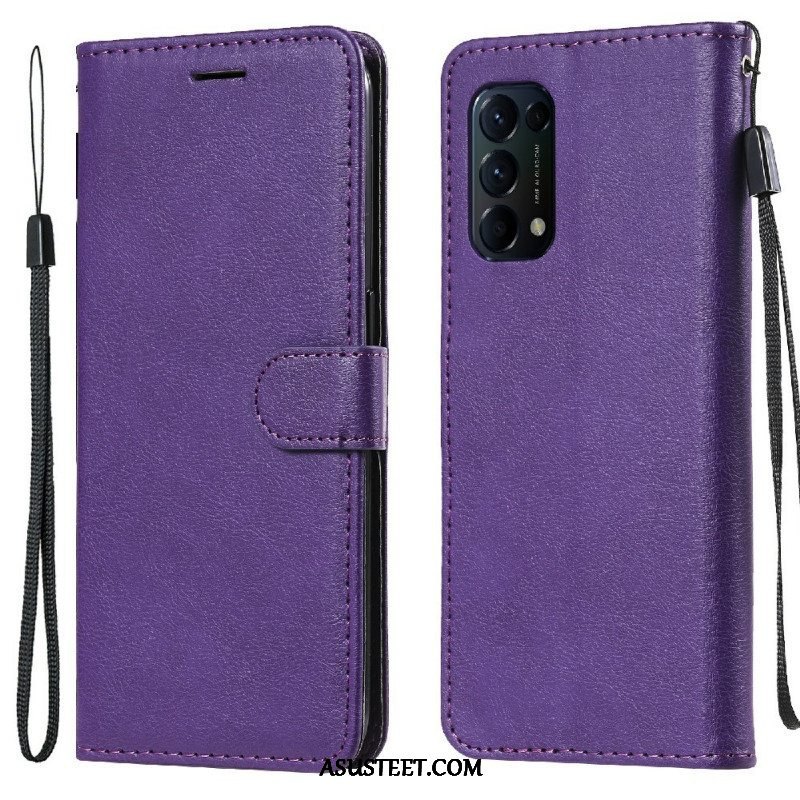 Flip Case Oppo Find X3 Lite Suojaketju Kuori Strappy Leather Effect