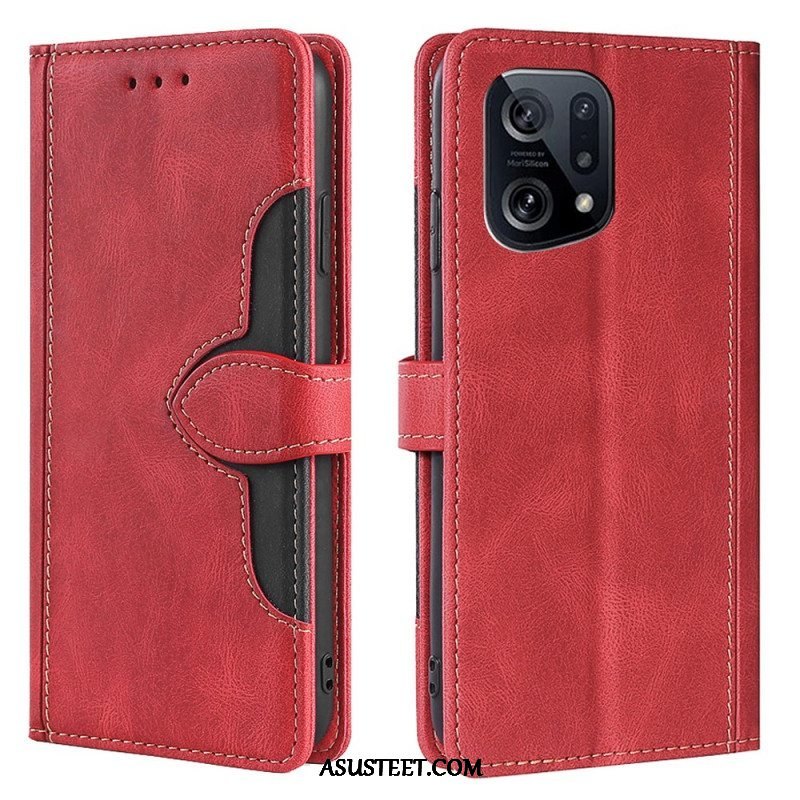 Flip Case Oppo Find X5 Keinonahka Bicolor Tyylikäs