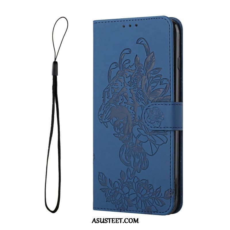 Flip Case Samsung Galaxy A13 5G / A04s Suojaketju Kuori Barokki Ranneke Tiger