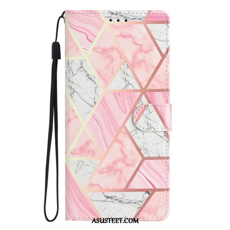 Flip Case Samsung Galaxy A54 5G Suojaketju Kuori Marmoroitu Hihna