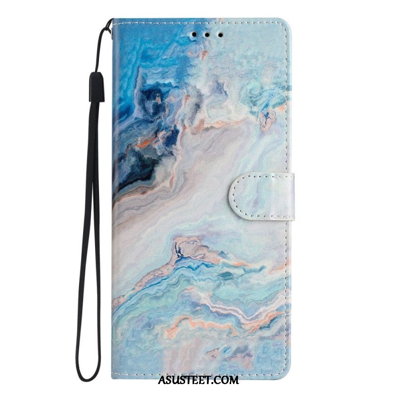 Flip Case Samsung Galaxy A54 5G Suojaketju Kuori Marmoroitu Hihna