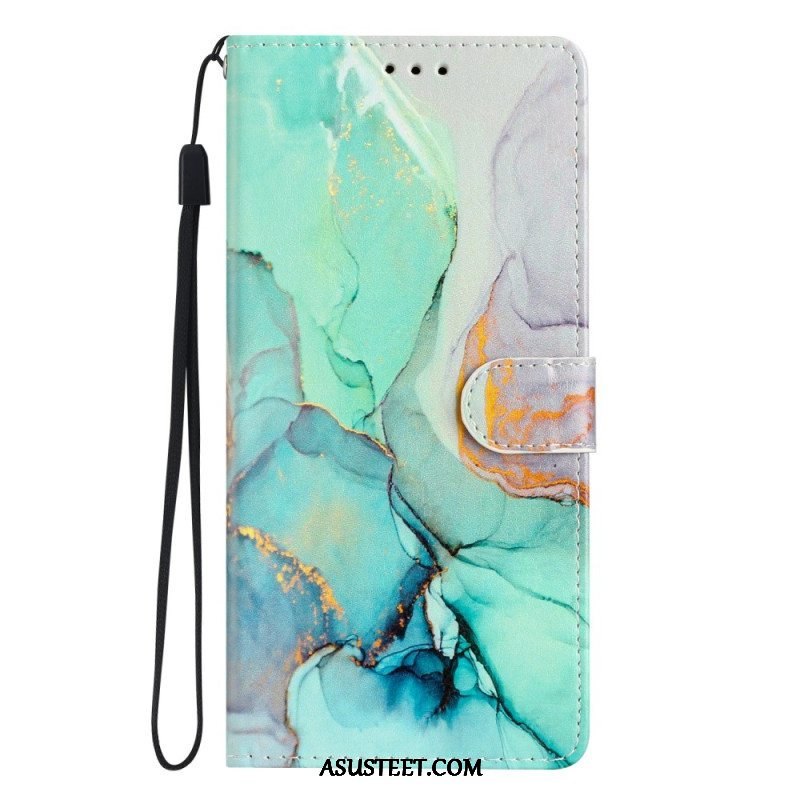 Flip Case Samsung Galaxy A54 5G Suojaketju Kuori Marmoroitu Hihna