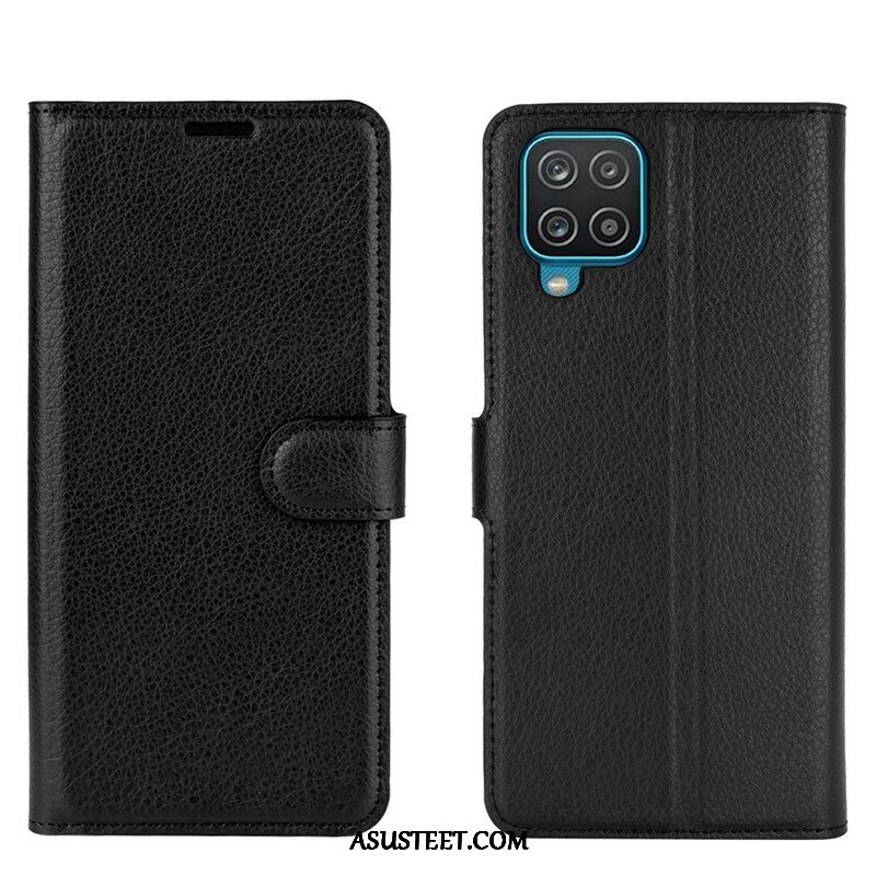 Flip Case Samsung Galaxy M12 / A12 Klassinen Litsi Tekonahka