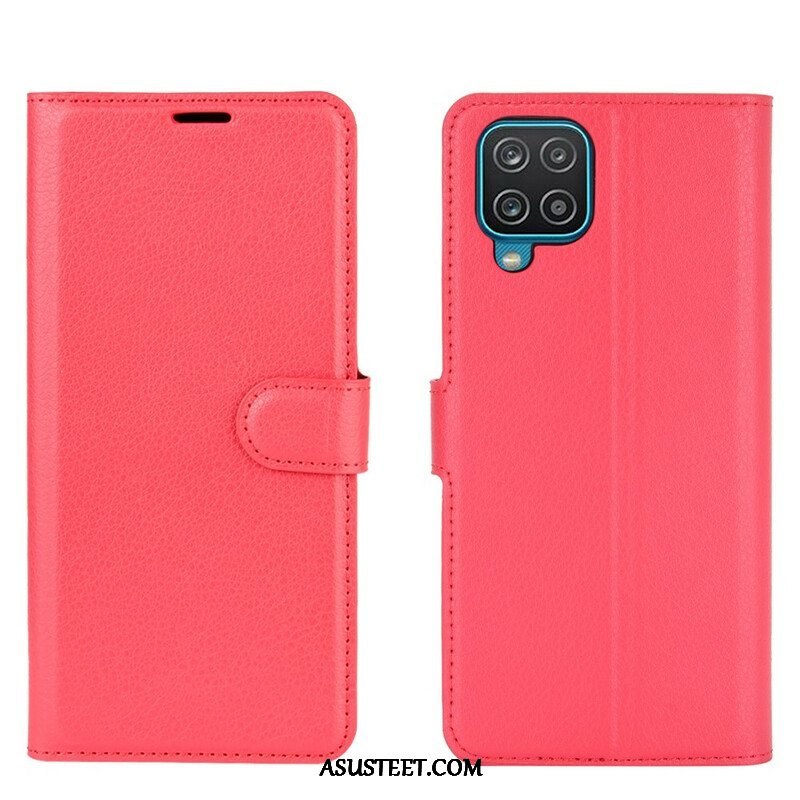 Flip Case Samsung Galaxy M12 / A12 Klassinen Litsi Tekonahka