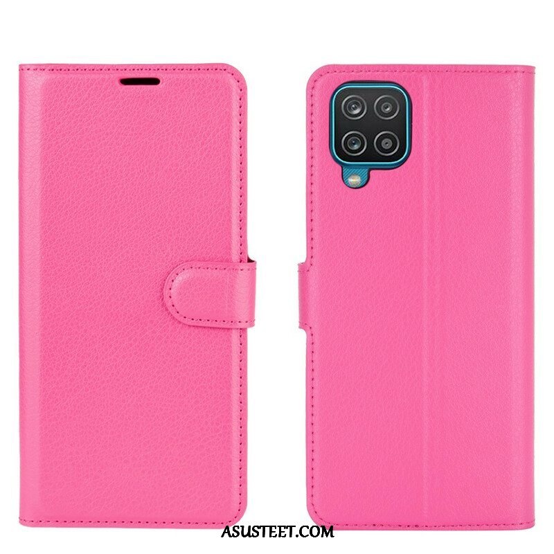 Flip Case Samsung Galaxy M12 / A12 Klassinen Litsi Tekonahka