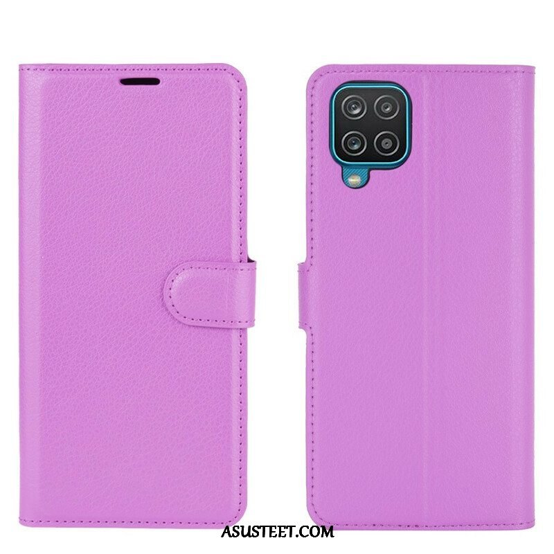 Flip Case Samsung Galaxy M12 / A12 Klassinen Litsi Tekonahka