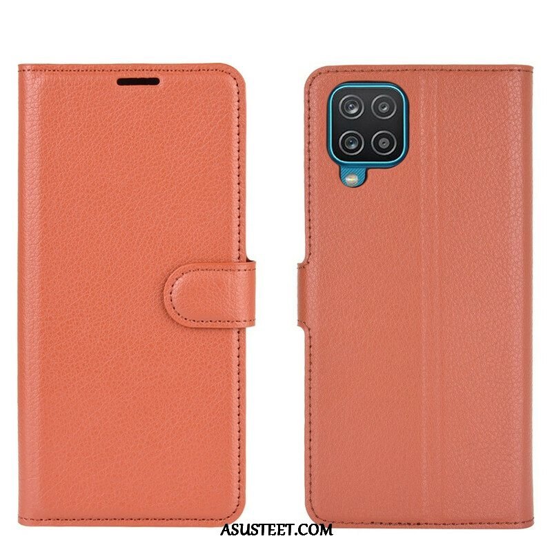 Flip Case Samsung Galaxy M12 / A12 Klassinen Litsi Tekonahka