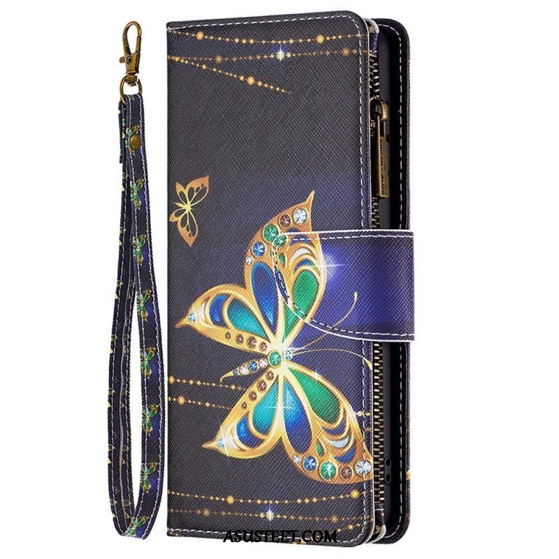 Flip Case Samsung Galaxy M23 5G Butterflies Kolikkolaukku Ja Kaulanauha