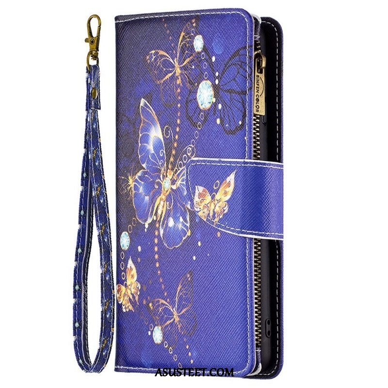 Flip Case Samsung Galaxy M23 5G Butterflies Kolikkolaukku Ja Kaulanauha