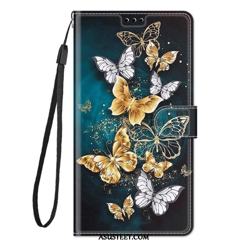 Flip Case Samsung Galaxy M53 5G Suojaketju Kuori Strap Butterflies Fan