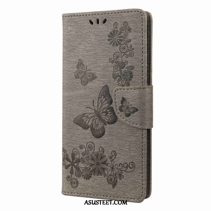 Flip Case Samsung Galaxy M53 5G Suojaketju Kuori Strappy Butterflies Design