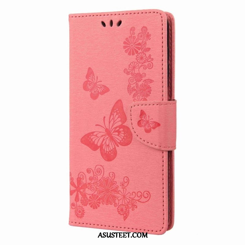 Flip Case Samsung Galaxy M53 5G Suojaketju Kuori Strappy Butterflies Design