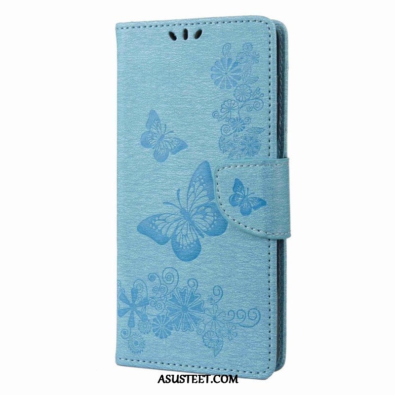 Flip Case Samsung Galaxy M53 5G Suojaketju Kuori Strappy Butterflies Design