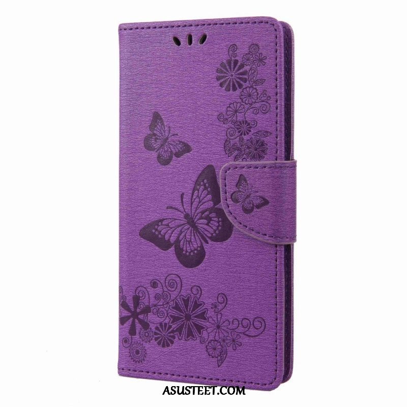 Flip Case Samsung Galaxy M53 5G Suojaketju Kuori Strappy Butterflies Design