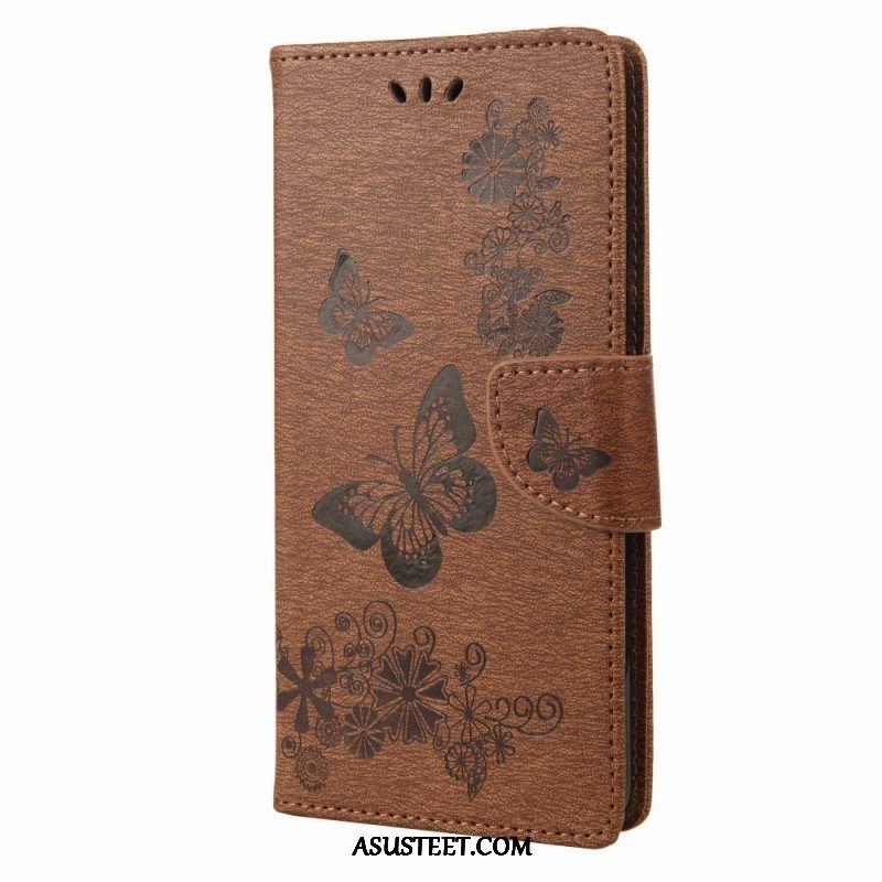 Flip Case Samsung Galaxy M53 5G Suojaketju Kuori Strappy Butterflies Design