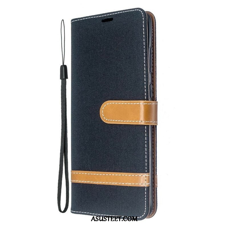 Flip Case Samsung Galaxy S20 Plus / S20 Plus 5G Suojaketju Kuori Kangas- Ja Nahkaefektihihna