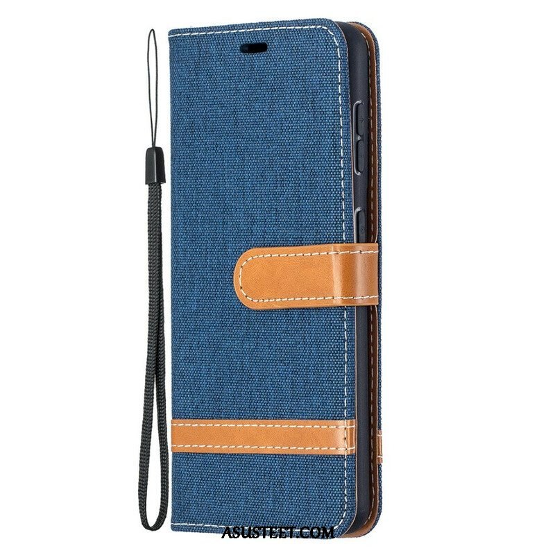 Flip Case Samsung Galaxy S21 5G Suojaketju Kuori Kangas- Ja Nahkaefektihihna