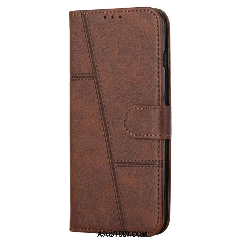 Flip Case Samsung Galaxy S22 5G Suojaketju Kuori Strappy Geo Leather Effect