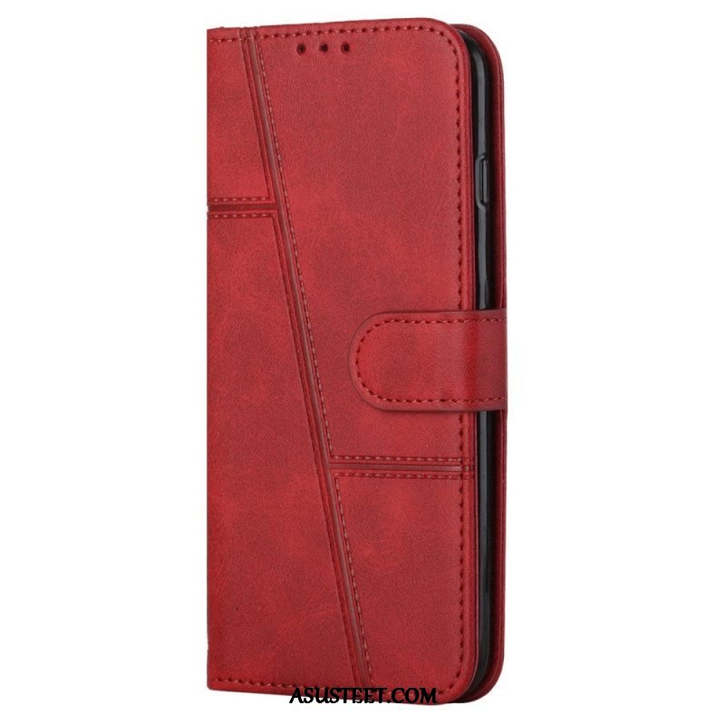 Flip Case Samsung Galaxy S22 Ultra 5G Suojaketju Kuori Strappy Geometric Leather Style