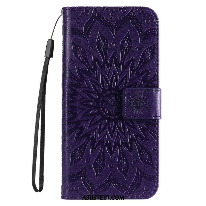 Flip Case Samsung Galaxy S23 5G Mandala-aurinko Kaulanauhalla