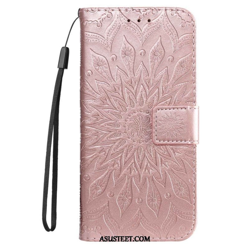 Flip Case Samsung Galaxy S23 5G Mandala-aurinko Kaulanauhalla