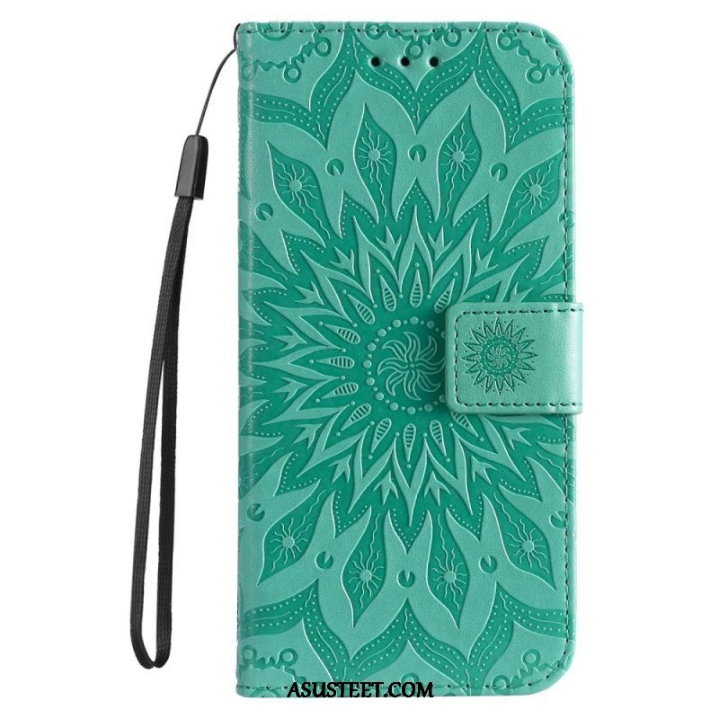 Flip Case Samsung Galaxy S23 5G Mandala-aurinko Kaulanauhalla