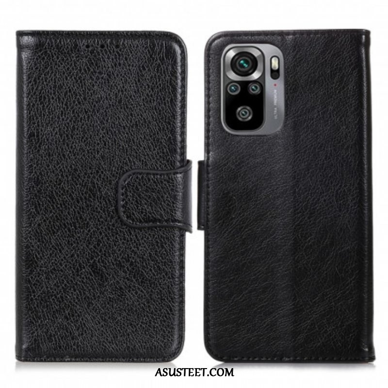 Flip Case Xiaomi Redmi Note 10 / 10S Halkaistu Nappan Nahka