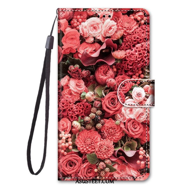 Flip Case Xiaomi Redmi Note 11 Pro Plus 5G Suojaketju Kuori Strap Kukat