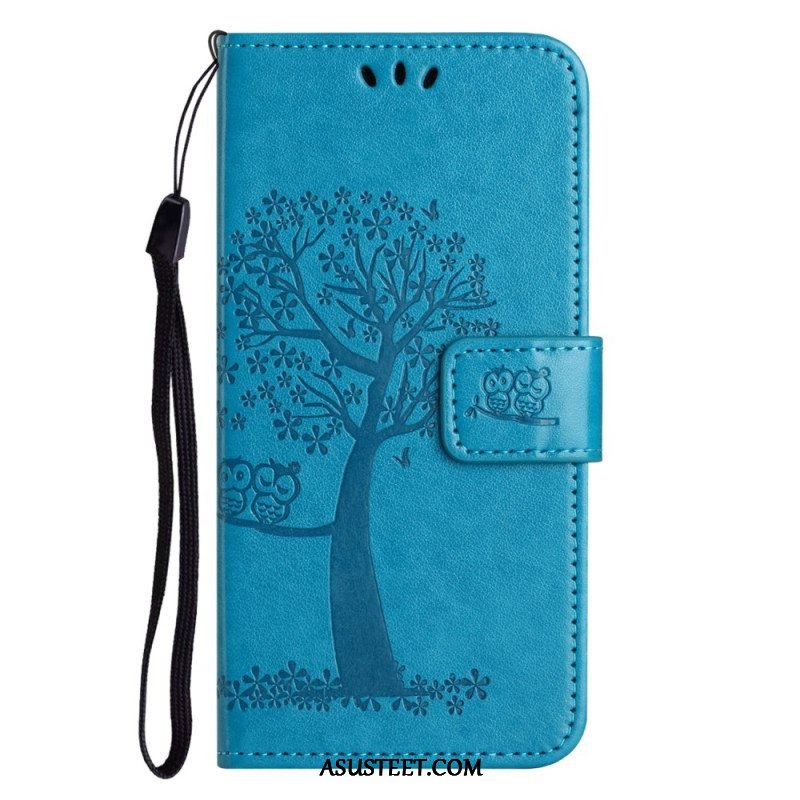 Flip Case Xiaomi Redmi Note 12 4G Suojaketju Kuori Tree Ja Strappy Cat