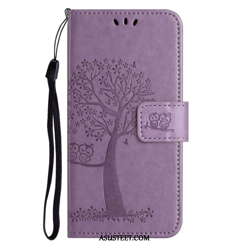 Flip Case Xiaomi Redmi Note 12 4G Suojaketju Kuori Tree Ja Strappy Cat