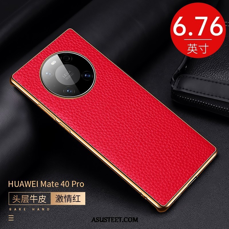 Huawei Mate 40 Pro Kuori Kuoret Lehmä Puhelimen Aito Nahka Litsi Sininen