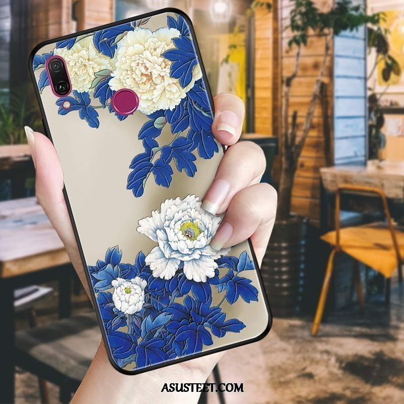Huawei P Smart 2019 Kuoret Kuori Suojaus Sininen Kukkia Musta