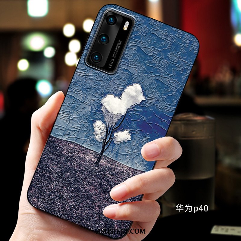 Huawei P40 Kuoret Sininen Kotelo Kuori Kohokuviointi Puhelimen