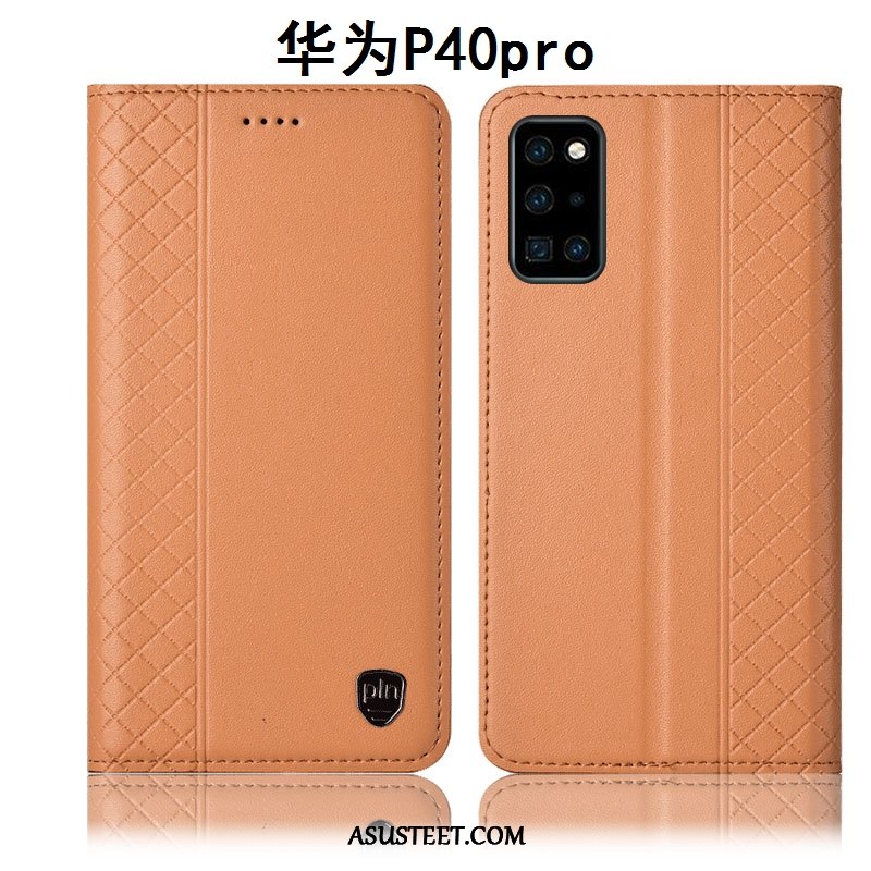 Huawei P40 Pro Kuoret Nahkakotelo Ruudukko Keltainen Suojaus Murtumaton