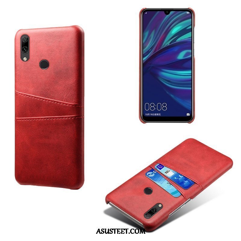 Huawei Y7 2019 Kuoret Nahka Liiketoiminta Kortti Murtumaton Kotelo