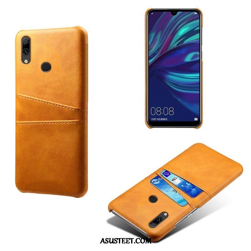 Huawei Y7 2019 Kuoret Nahka Liiketoiminta Kortti Murtumaton Kotelo