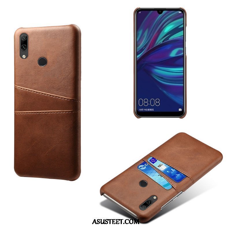 Huawei Y7 2019 Kuoret Nahka Liiketoiminta Kortti Murtumaton Kotelo